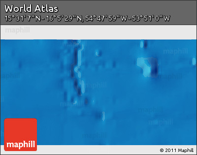 Physical 3D Map of the Area around 15° 48' 18" N, 54° 19' 30" W