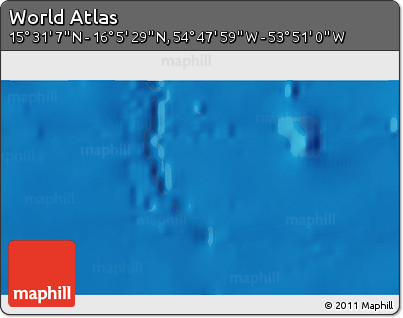 Physical 3D Map of the Area around 15° 48' 18" N, 54° 19' 30" W