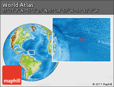 Physical Location Map of the Area around 15° 48' 18" N, 55° 10' 29" W