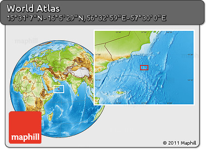 Physical Location Map of the Area around 15° 48' 18" N, 57° 1' 29" E
