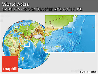 Physical Location Map of the Area around 15° 48' 18" N, 57° 1' 29" E