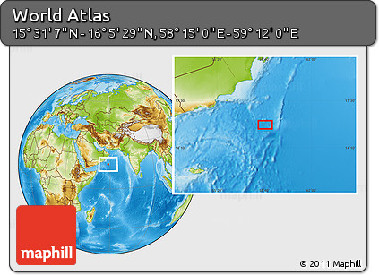Physical Location Map of the Area around 15° 48' 18" N, 58° 43' 30" E
