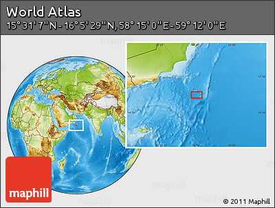 Physical Location Map of the Area around 15° 48' 18" N, 58° 43' 30" E