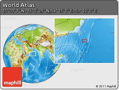Physical Location Map of the Area around 15° 48' 18" N, 58° 43' 30" E