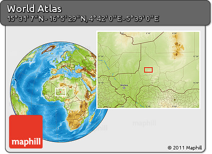 Physical Location Map of the Area around 15° 48' 18" N, 5° 10' 30" E