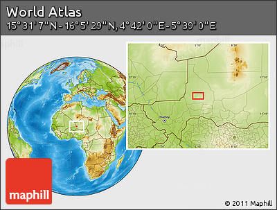 Physical Location Map of the Area around 15° 48' 18" N, 5° 10' 30" E