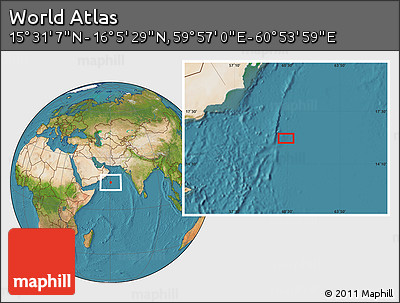 Satellite Location Map of the Area around 15° 48' 18" N, 60° 25' 29" E