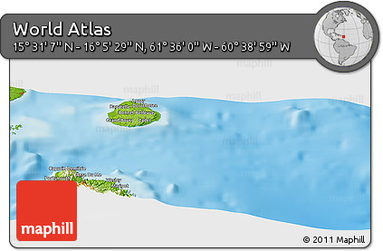 Physical Panoramic Map of the Area around 15° 48' 18" N, 61° 7' 30" W