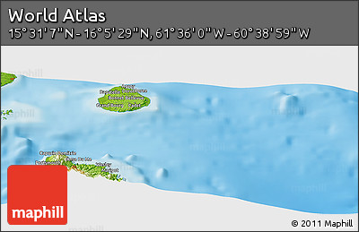 Physical Panoramic Map of the Area around 15° 48' 18" N, 61° 7' 30" W