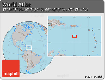 Gray Location Map of the Area around 15° 48' 18" N, 66° 13' 29" W
