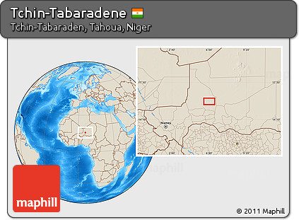 Shaded Relief Location Map of Tchin-Tabaradene