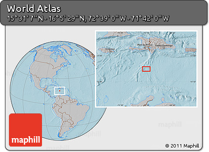 Gray Location Map of the Area around 15° 48' 18" N, 72° 10' 30" W, hill shading