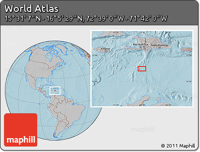 Gray Location Map of the Area around 15° 48' 18" N, 72° 10' 30" W, hill shading
