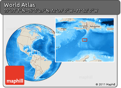 Shaded Relief Location Map of the Area around 15° 48' 18" N, 72° 10' 30" W