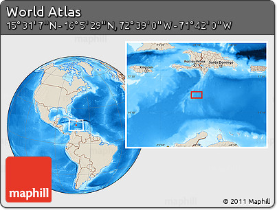 Shaded Relief Location Map of the Area around 15° 48' 18" N, 72° 10' 30" W