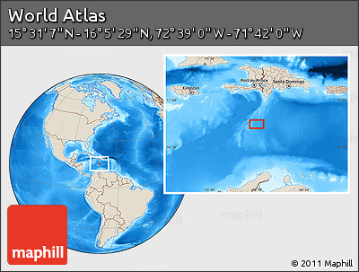 Shaded Relief Location Map of the Area around 15° 48' 18" N, 72° 10' 30" W