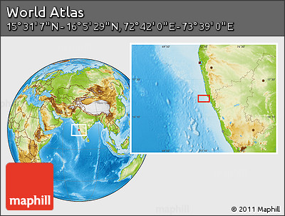Physical Location Map of the Area around 15° 48' 18" N, 73° 10' 30" E