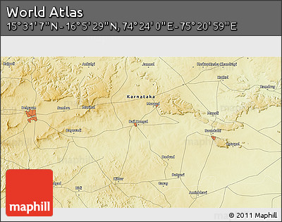 Physical 3D Map of the Area around 15° 48' 18" N, 74° 52' 30" E