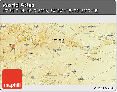 Physical 3D Map of the Area around 15° 48' 18" N, 74° 52' 30" E