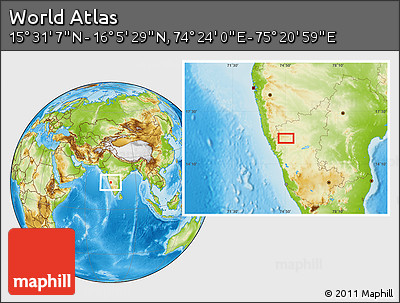 Physical Location Map of the Area around 15° 48' 18" N, 74° 52' 30" E