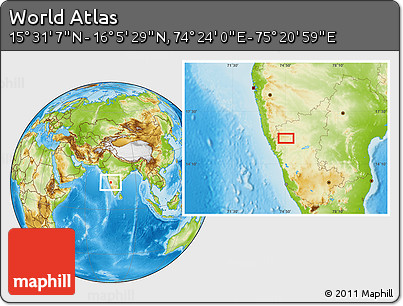 Physical Location Map of the Area around 15° 48' 18" N, 74° 52' 30" E