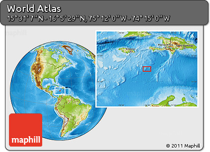Physical Location Map of the Area around 15° 48' 18" N, 74° 43' 29" W