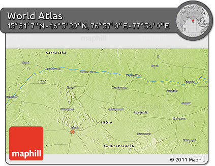 Physical 3D Map of the Area around 15° 48' 18" N, 77° 25' 30" E