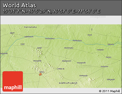 Physical 3D Map of the Area around 15° 48' 18" N, 77° 25' 30" E