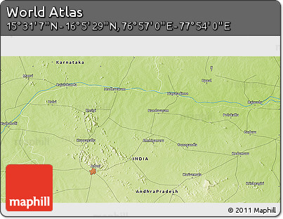 Physical 3D Map of the Area around 15° 48' 18" N, 77° 25' 30" E