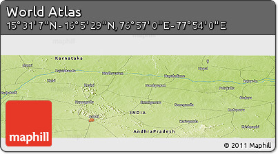 Physical Panoramic Map of the Area around 15° 48' 18" N, 77° 25' 30" E