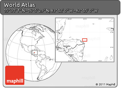 Blank Location Map of the Area around 15° 48' 18" N, 83° 13' 29" W