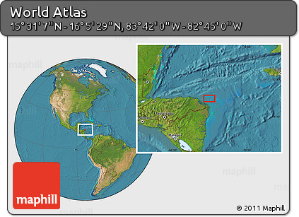 Satellite Location Map of the Area around 15° 48' 18" N, 83° 13' 29" W