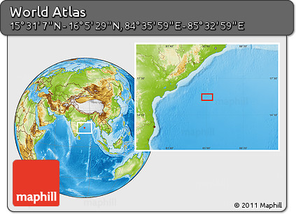 Physical Location Map of the Area around 15° 48' 18" N, 85° 4' 29" E