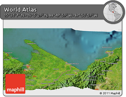 Satellite 3D Map of the Area around 15° 48' 18" N, 88° 19' 29" W