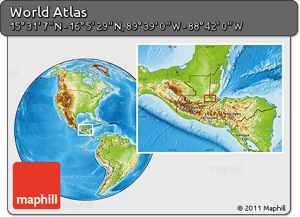 Physical Location Map of the Area around 15° 48' 18" N, 89° 10' 30" W