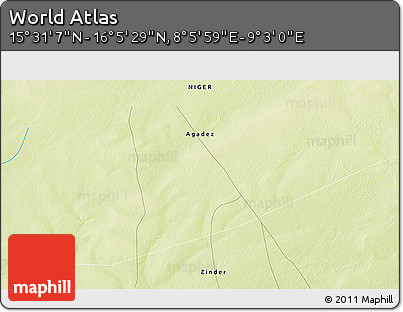 Physical 3D Map of the Area around 15° 48' 18" N, 8° 34' 29" E