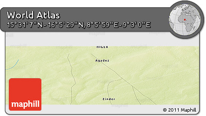 Physical Panoramic Map of the Area around 15° 48' 18" N, 8° 34' 29" E