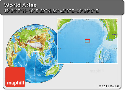 Physical Location Map of the Area around 15° 48' 18" N, 90° 10' 30" E