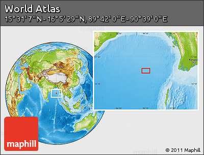 Physical Location Map of the Area around 15° 48' 18" N, 90° 10' 30" E