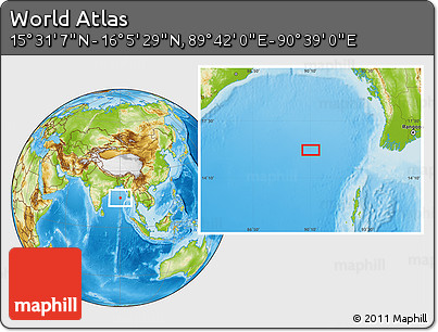Physical Location Map of the Area around 15° 48' 18" N, 90° 10' 30" E