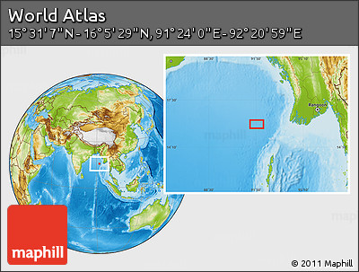 Physical Location Map of the Area around 15° 48' 18" N, 91° 52' 30" E