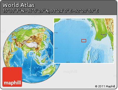 Physical Location Map of the Area around 15° 48' 18" N, 91° 52' 30" E