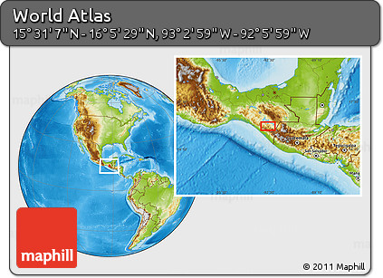 Physical Location Map of the Area around 15° 48' 18" N, 92° 34' 29" W