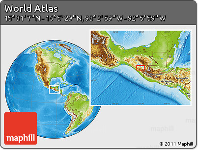 Physical Location Map of the Area around 15° 48' 18" N, 92° 34' 29" W