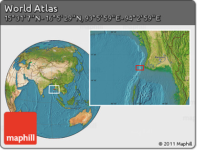 Satellite Location Map of the Area around 15° 48' 18" N, 93° 34' 29" E