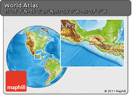 Physical Location Map of the Area around 15° 48' 18" N, 93° 25' 30" W
