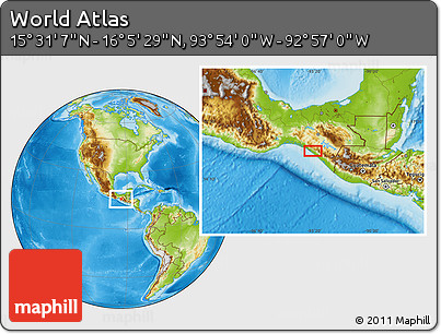 Physical Location Map of the Area around 15° 48' 18" N, 93° 25' 30" W