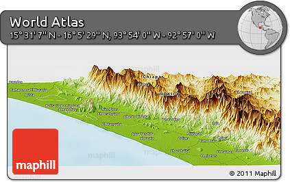 Physical Panoramic Map of the Area around 15° 48' 18" N, 93° 25' 30" W