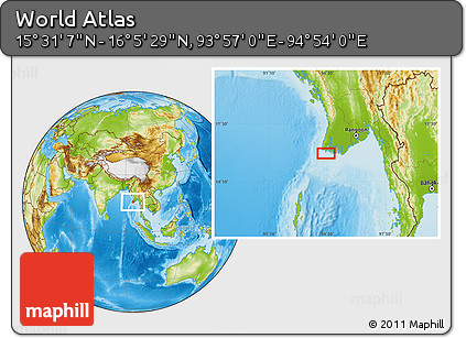 Physical Location Map of the Area around 15° 48' 18" N, 94° 25' 30" E