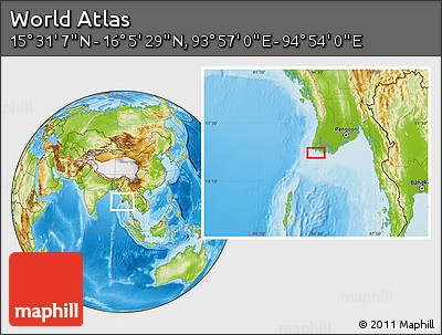 Physical Location Map of the Area around 15° 48' 18" N, 94° 25' 30" E